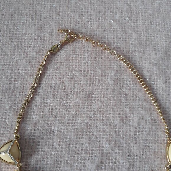 Fossil Statement Necklace, Black & Cream Triangular Stones, Gold Chain - Picture 5 of 7